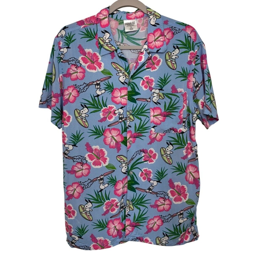 Snoopy Hawaiian Shirt surfing button up  S  Aloha Tropical Beach Floral Peanuts